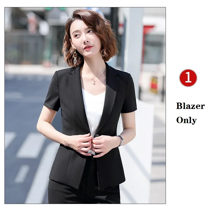 Black Blazer Only Летние Формальные дамские брючные костюмы для женщин Деловые костюмы черный блейзер и куртка наборы рабочая одежда короткий рукав - Цвет: Black Blazer Only