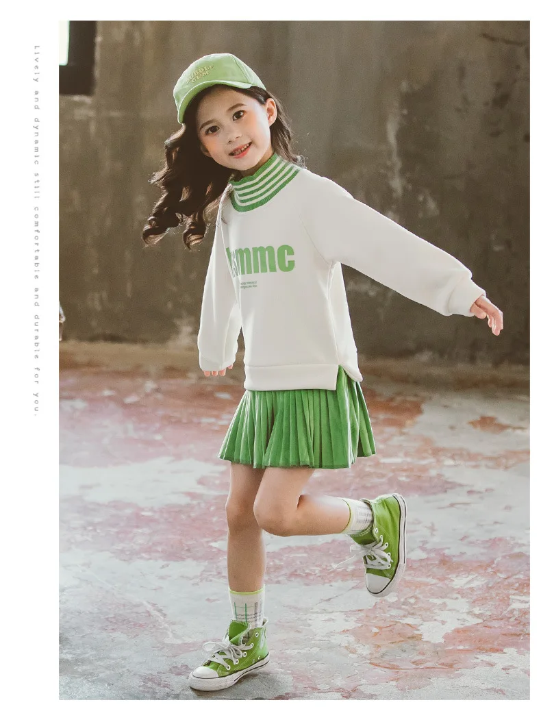 Kids Sweatshirt Girls Hoodie Pleated Dress Winter Fleece Thick Children Long Sweater Dress Clothes Kids Outfits 8 10 12 Years