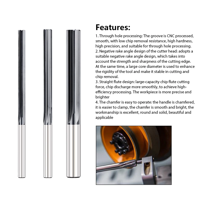 XCAN Straight Flute Carbide Machine Reamer 4/6 Flute Chucking Reamer Machine Cutting Tools 2 2.5 3 4 5 6 7 8 9 10mm 4
