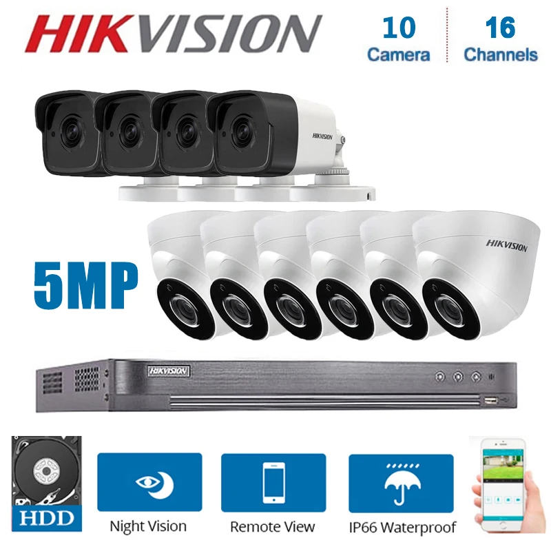 Сеть Hikvision 16 каналов DVR видеонаблюдения с 10 шт 5MP 4 в 1 камера ночного видения