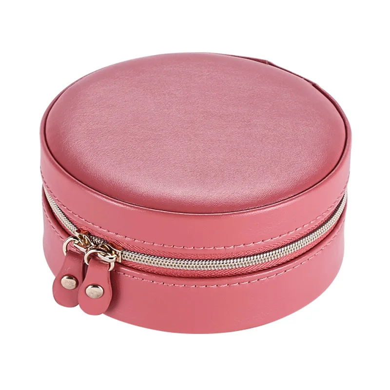 Jewelry Box Storage Organizer Leather Flannel Round Zipper Multiple Slot with Mirror Rings Necklace Case Makeup | Украшения и