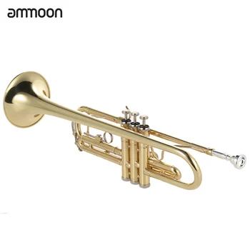 

ammoon Trumpet Bb Flat Brass Gold-painted Exquisite Durable Musical Instrument with Mouthpiece Gloves Strap Case