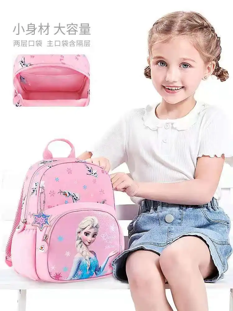 Disney Kindergarten Backpack For Girls Elsa Anna Student Shoulder Orthopedic Bag Super Light Large Capacity Kids Gifts Mochila