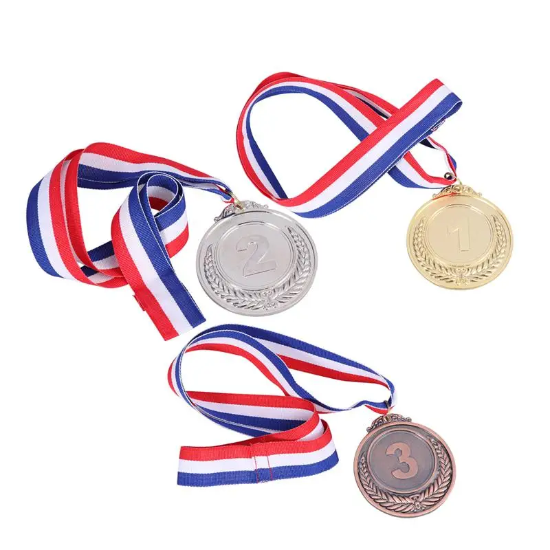 3/2pcs Metal Award Medals with Neck Ribbon Wheats Winner Medal for Sports Games Competition (Golden Silver Bronze) | Дом и сад