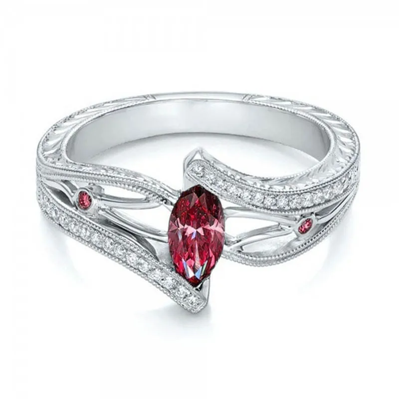 red Cellacity Fashion Luxury Designer Accessories Aquamarine Ring for Women Silver 925 Jewelry 3 colors Hollowing Out Style Banquet - Цвет камня: red