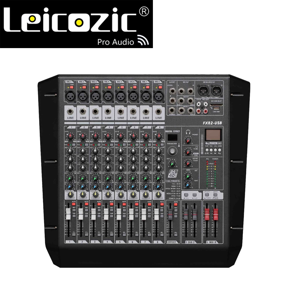 Montagem em Rack Player com Usb Profissional de Mistura Leikozic Audio Mixer Digital Dsp Mp3 – sd Console 8-channel Fx8-usb