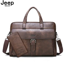 JEEP BULUO Men's New Business Briefcase Bag High Quality Travel Handbag For Man Split Leather 14 inches Laptop Messenger Bags