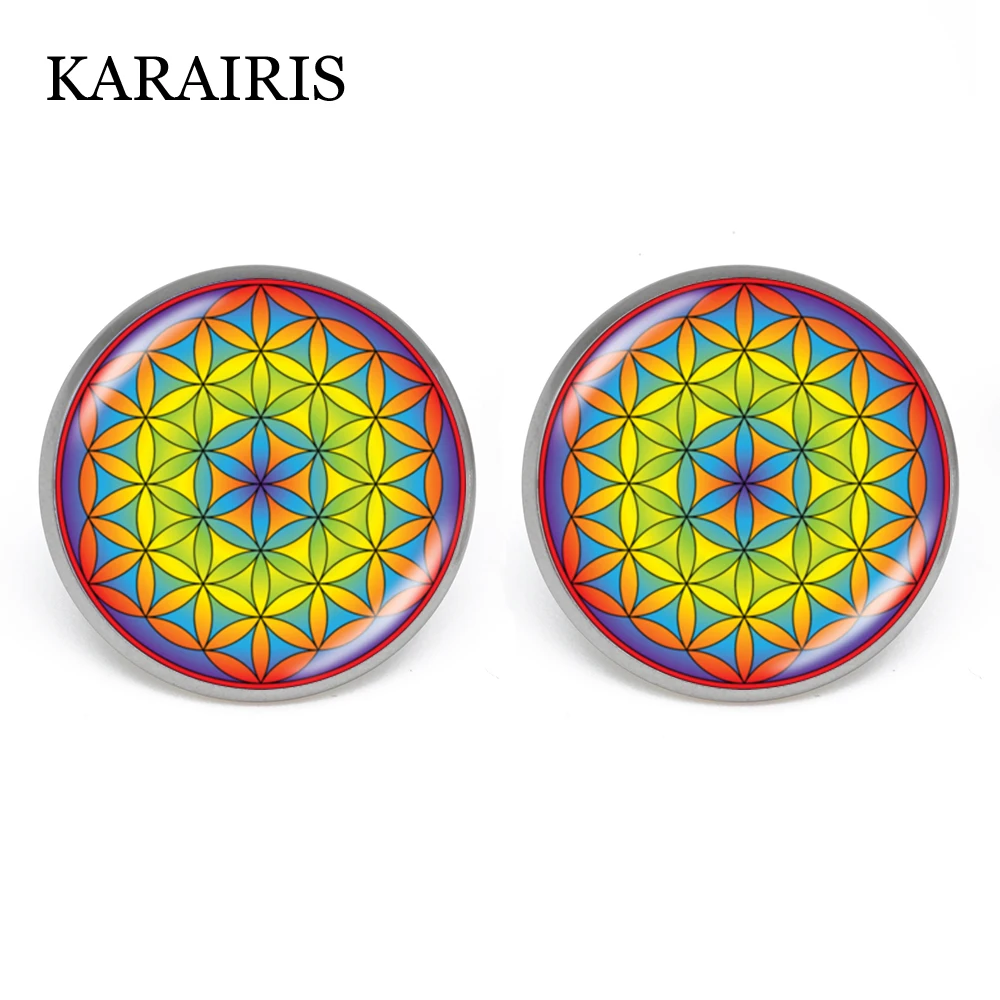 

KARAIRIS New Flower of Life Earrings Om Yoga Mandala Fashion Glass Dome Earrings Sacred Geometry Women Customized Jewelry