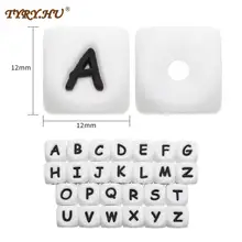 TYRY.HU 50/52pcs 12mm Silicone Perles de Lettre Alphabet En Bois Perle Dentition Collier De Nom Personnalisé BRICOLAGE Chaîne de Sucette 