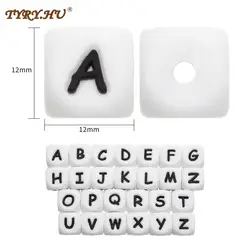TYRY.HU 50/52pcs 12mm Silicone Letter Beads Wooden Alphabet Bead Teething Necklace For Personalized Name DIY Pacifier Chain