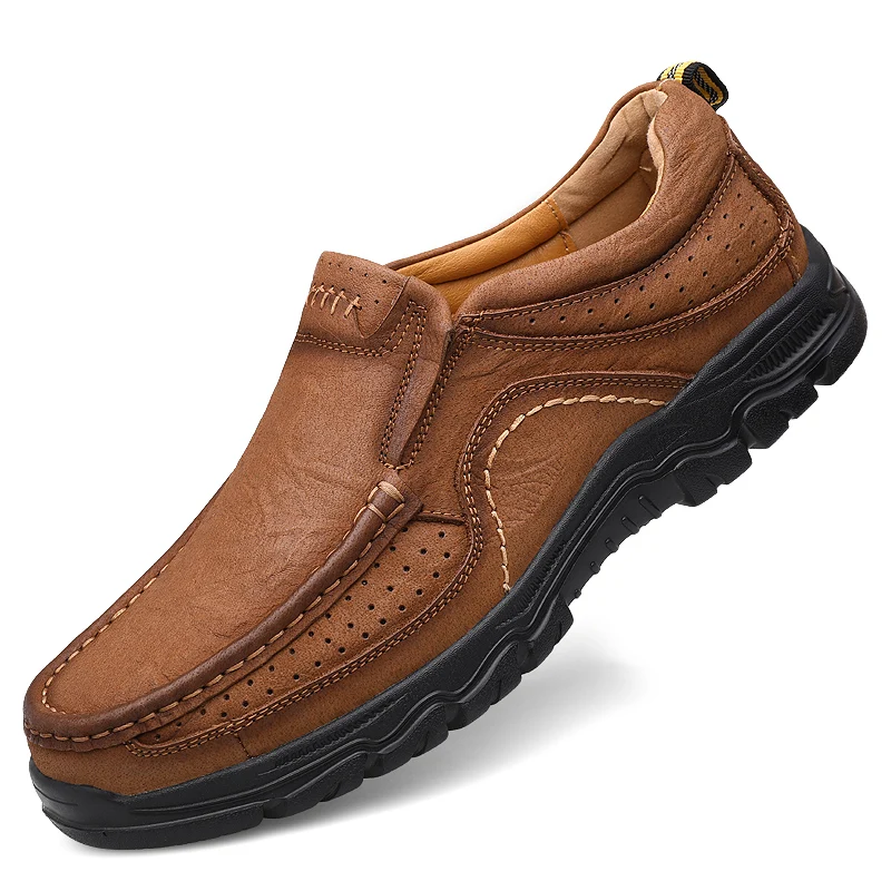 Мужская прогулочная обувь из натуральной кожи; Мужская модная прогулочная Обувь На Шнуровке; модельные туфли без застежки; Мужская обувь; zapatillas Hombre - Цвет: Slip-on Light Brown