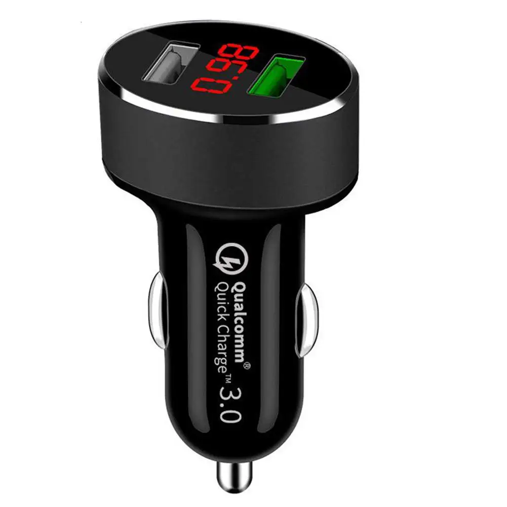 СВЕТОДИОДНЫЙ цифровой дисплей Quick Charge Qc3.0 автомобильное зарядное устройство с 2.4a Dual USB Автомобильное зарядное устройство автомобильное зарядное устройство с дисплеем напряжения тока - Название цвета: Black