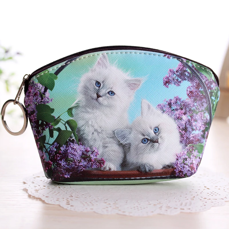 Кошелек для монет с рисунком собаки, кошки, женские маленькие кошельки, винтажная милая сумка для карт на молнии, дамские сумки для денег для ключей, кошелек для девочек