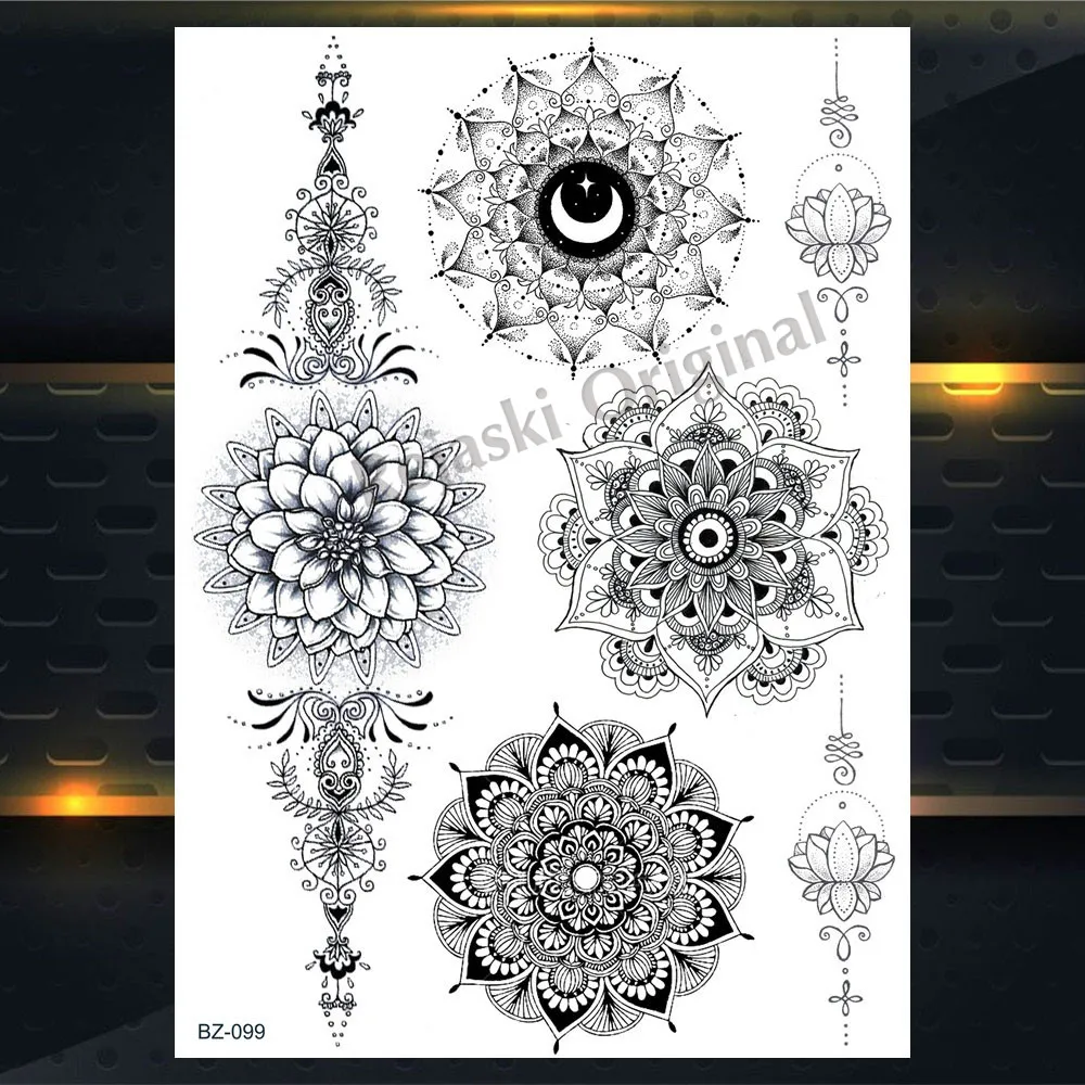 REJASKI черный серьги Henna Mandala цветок временные татуировки для Для женщин Стикеры пикантные водостойкие татуировки, боди-арт Arm талией, эксклюзивный дизайн татуировки - Цвет: PBZ099