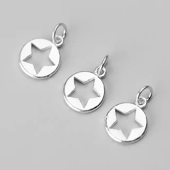 

925 Sterling Silver Fashion Hollow Out Star Round Charms Handmade Bracelets Earrings Drop Silver Pendant DIY Jewelry Findings