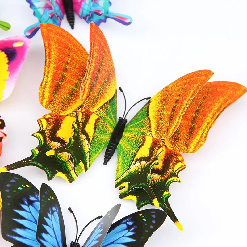 

12pcs/set Multicolor Double Layer 3D Butterfly Wall Sticker Magnet PVC Butterflies Party Bedroom Fridge Decoration