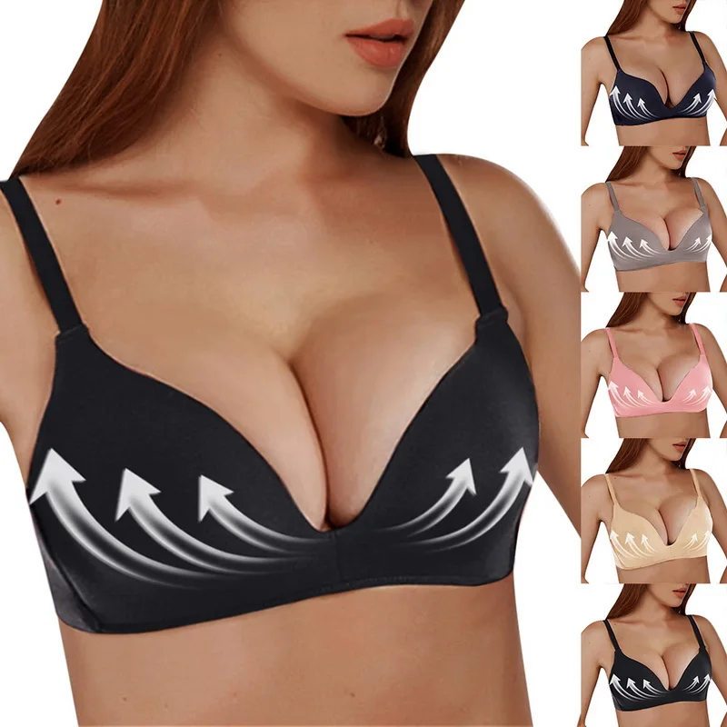 Women Gathered Comfortable Bra Wireless Underwear Solid Large Size Bra Push Up Bra Anti-sag Lingerie Seamless Girl Underwear