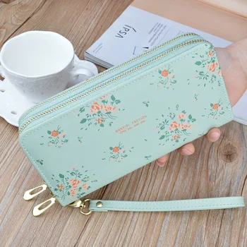 

FIRMRANCH 2020 female autumn and winter new small floral double zipper clutch bag printing large capacity double wall wallet mob