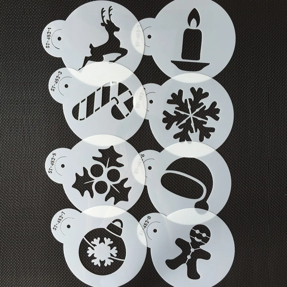 Description Picture 4 of item8pc Merry Christmas Gift Socks Design Cookies Stencil Coffee template Stencils Fondant sugarcraft Cake Decorating Tools Bakeware