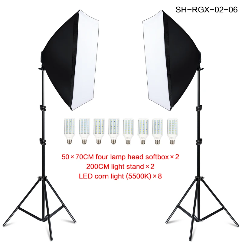 Комплект лайтбоксов для фотосъемки 8 шт. E27 Светодиодный светильник для студийной фотосъемки 2 софтбокса 2 светильник с сумкой для переноски - Color: SH-RGX-02-06