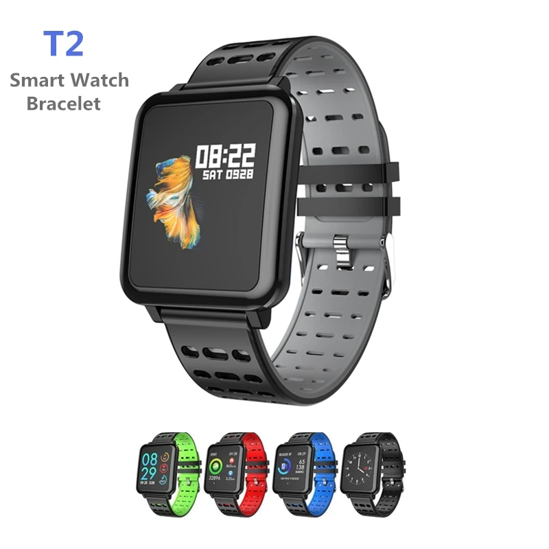 

T2 Smart Watch Bracelet Waterproof Color Screen Exercise Step Counting Heart Rate Calorie For Sports Watches Mens Clock Timer