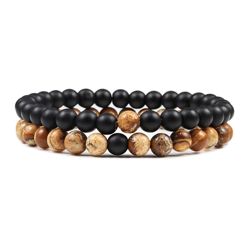 Set Bracelet Couples Distance Black White Natural Lava Stone Tiger Eye Beaded Yoga Bracelets for Men Women Elastic Rope Jewelry gold bangles Bracelets & Bangles