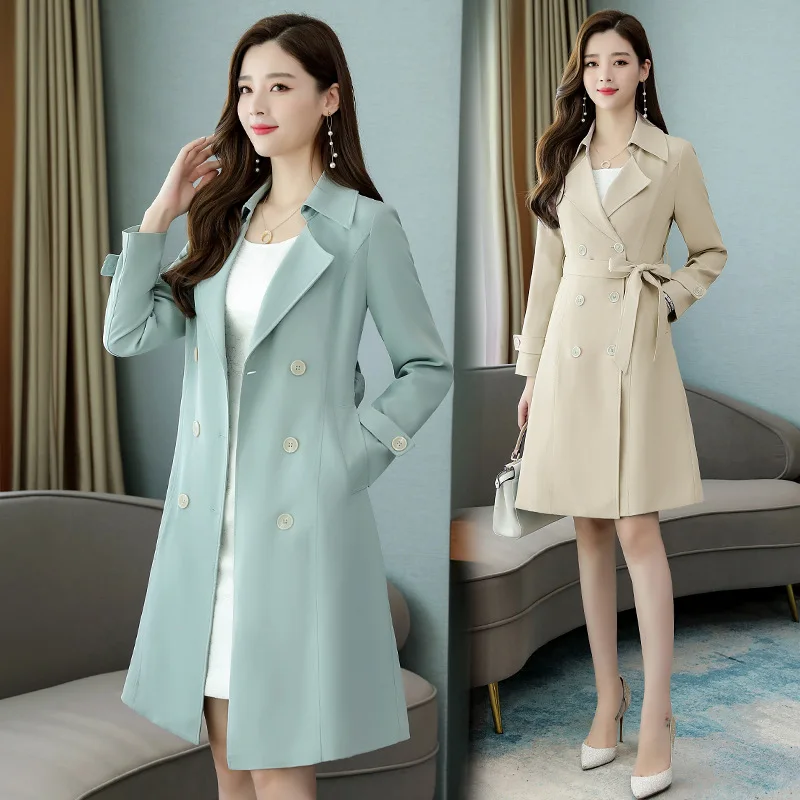 

Photo Shoot Light Green Trench Coat Women's 2019 Spring Mid-length Popular Short-height Slim Fit Korean-style Versatile Double B