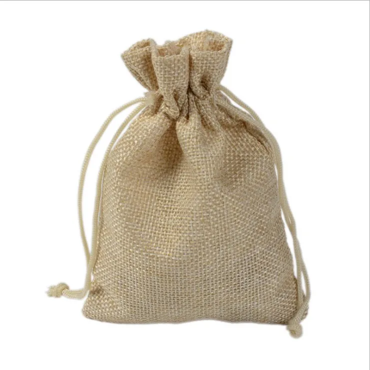 Beige Джутовые мешки со шнурком ручной работы для Hessian, подарок на свадьбу, украшения для мыла, рождественские кофейные пучки, мешковины, упаковка, 100 шт - Цвет: Beige