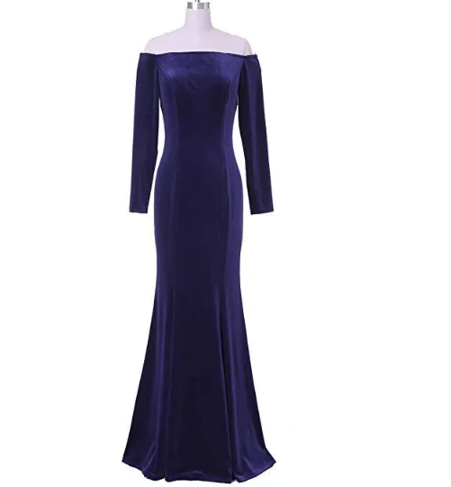 Purple dresses Бальное платье с длинным рукавом Прямое плечо Русалка Свадебное платье выпускного вечера - Цвет: Purple dresses