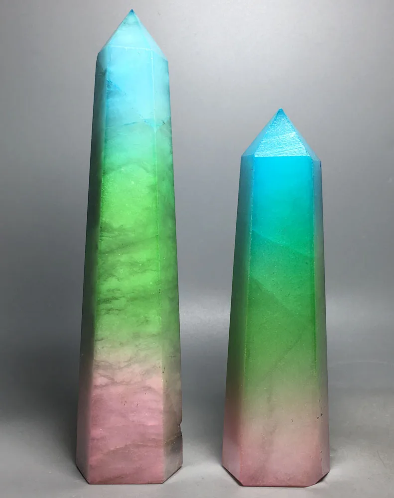 

608g 2pcs Natural healing rainbow mixed color electroplating aura crystal points wand