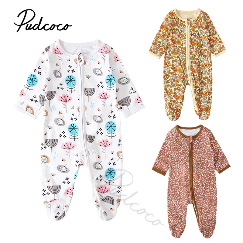 Newborn Girl Footies Jumpsuites Cotton Pants Headband Sleepwear