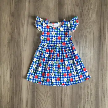 

baby girls summer dress girls back to school clothes apple dress girls plaid blue dress girls boutique dress