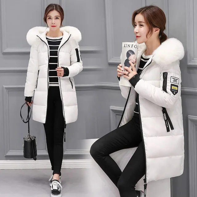 Высокое качество модное пуховое пальто женские зимние длинные секции с капюшоном парки Толстая теплая хлопковая тонкая куртка зимнее пальто - Цвет: White 2