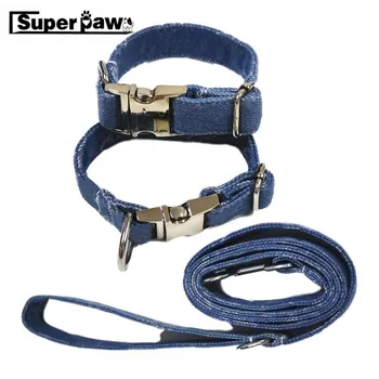 

Fashion Pet Dog Adjustable Demin Collar Leash Set For Small Medium Large Dogs Teddy Pug Yorkie French Bulldog Dropshipping AML31