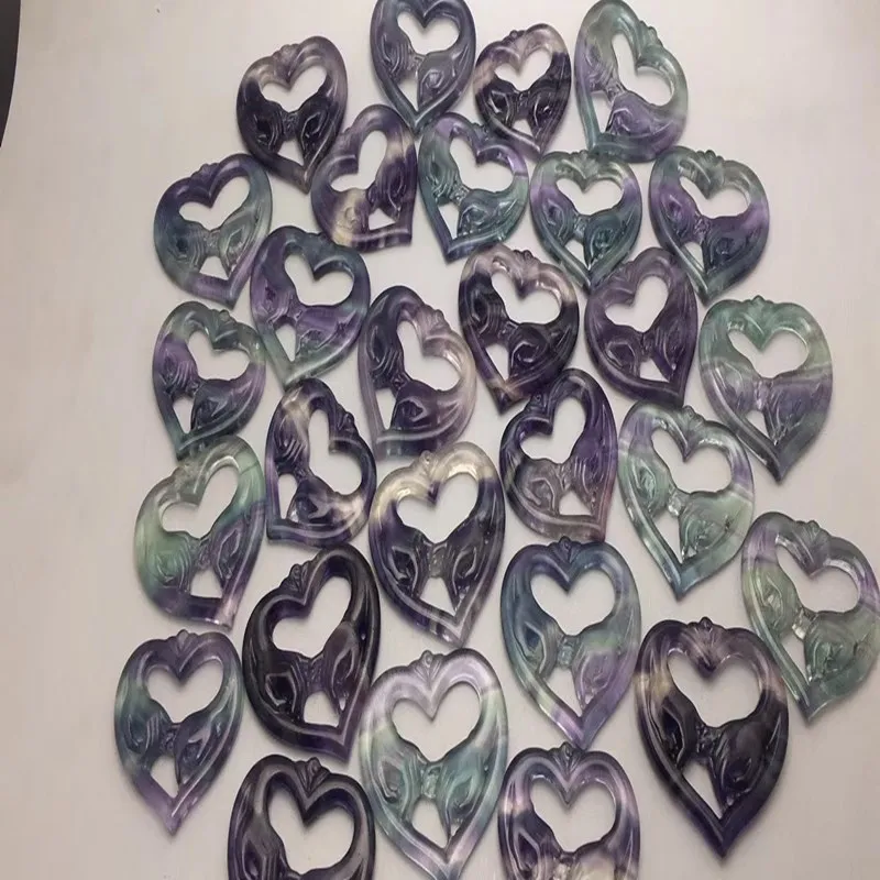 

Natural fluorite heart quartz minerals crystal carved gemstones Valentine's Day decoration for gifts