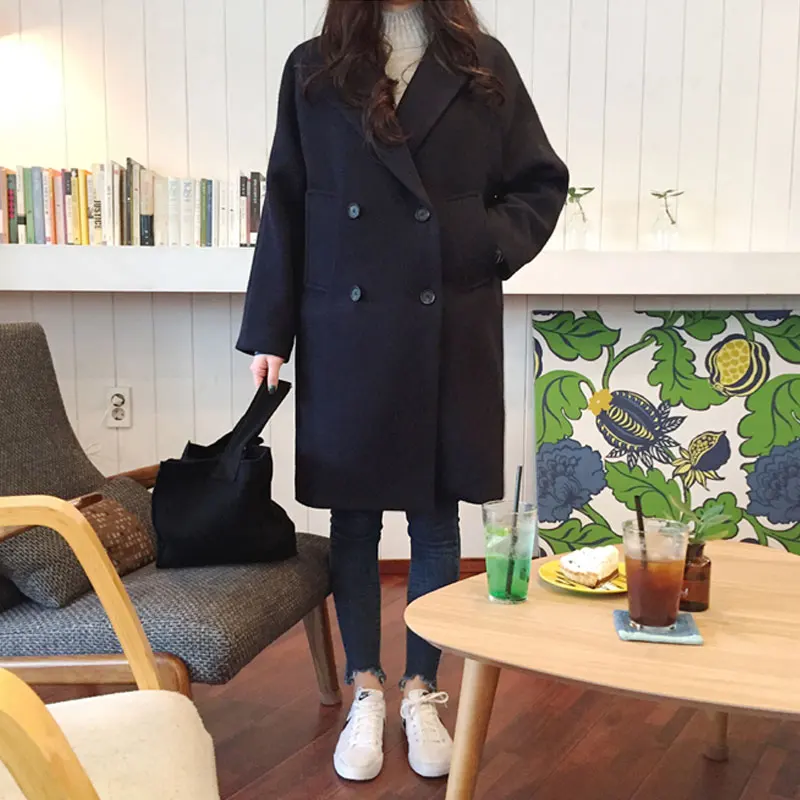 OEAK/Новое тонкое шерстяное пальто, модное женское пальто с длинными рукавами и отложным воротником, верхняя одежда, куртка, повседневное осеннее зимнее пальто