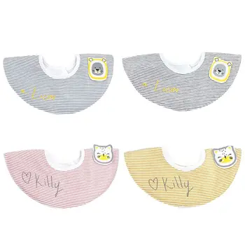 

360 Degree Baby Round Bibs Cartoon Cat Lion Stripes Waterproof Towel Burp Cloths 094F