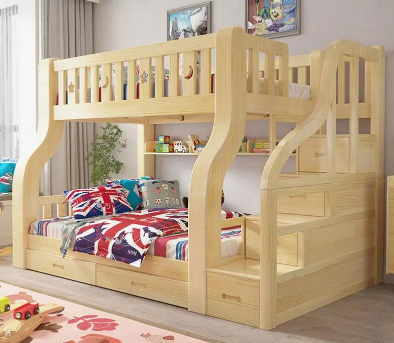 Children's bed upper and lower beds double bunk bed solid wood mother and child adult two storey high low pine stagg