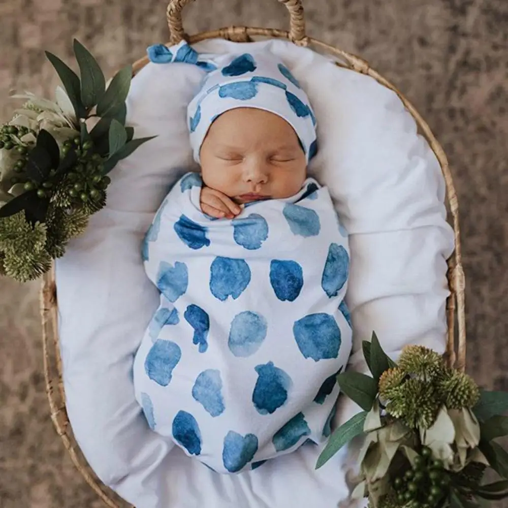 Newborn Infant Baby Swaddle Cotton Blend Blanket Boys Girls Bath Towel & Hat Set 