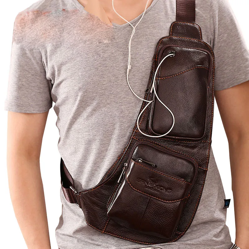Мужская водонепроницаемая винтажная кожаная нагрудная сумка через плечо, повседневная сумка через плечо, дорожная сумка для верховой езды - Цвет: Coffee B