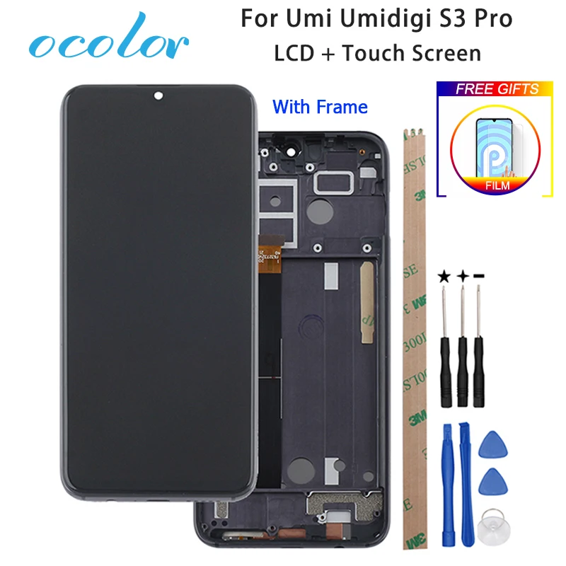 

ocolor For UMI S3 PRO LCD Display +Touch Screen Digitizer Assembly With Frame Replacement +Film +Tools+Tape For UMIDIGI S3 PRO