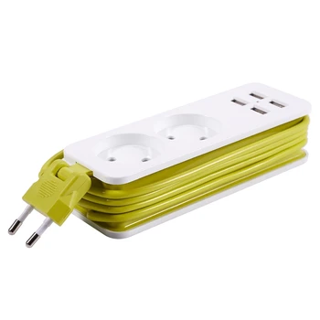 

USB Power Board 1/2 EU Plug Socket Wiring Board Travel Portable Round Plug with 4USB Interface Charger (EU PLUG)