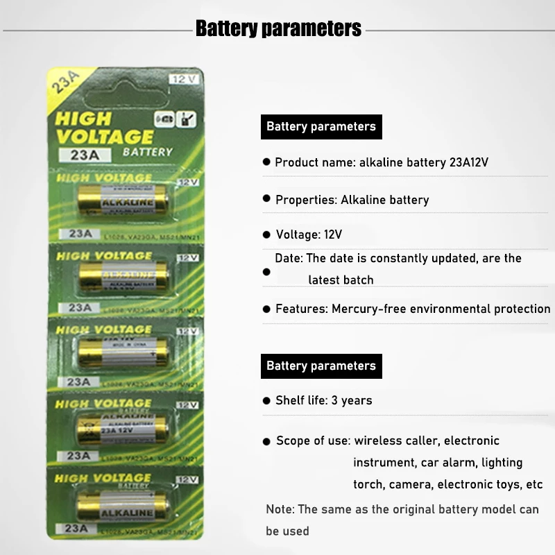 12v-batterie alcaline pile 23a 12v, A23, E23A, V23GA, MN21, L1028, pour  alarme de voiture, télécommande, 5 pi - Cdiscount Jeux - Jouets