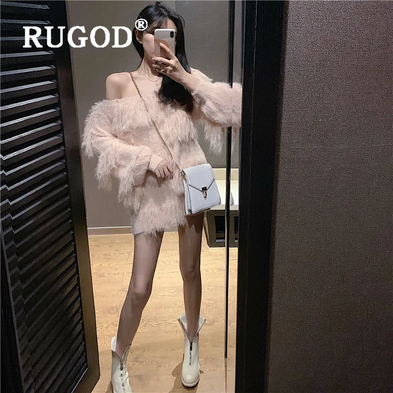 RUGOD осенний Однотонный свитер с кисточками пуловеры для женщин с круглым вырезом свободный милый вязаный пуловер Модный женский элегантный свитер modis Топ