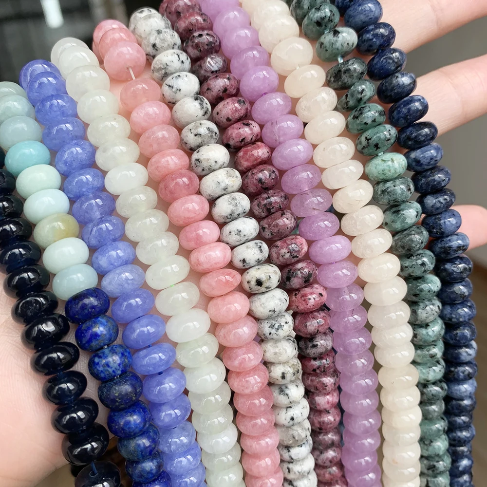 

Natural Stones Angelite Jades Chakra Beads Loose Spacer Rondelle Stone Beads for Jewelry Making DIY Healing Bracelets 15''5x8mm