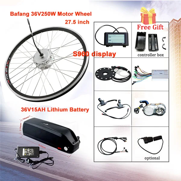 Bafang 36V 250W электрический велосипед комплект 36V15AH Ebike Набор 2" 700C 28" мотор для переднего колеса Набор для электровелосипеда E велосипед - Цвет: S900 display27.5inch