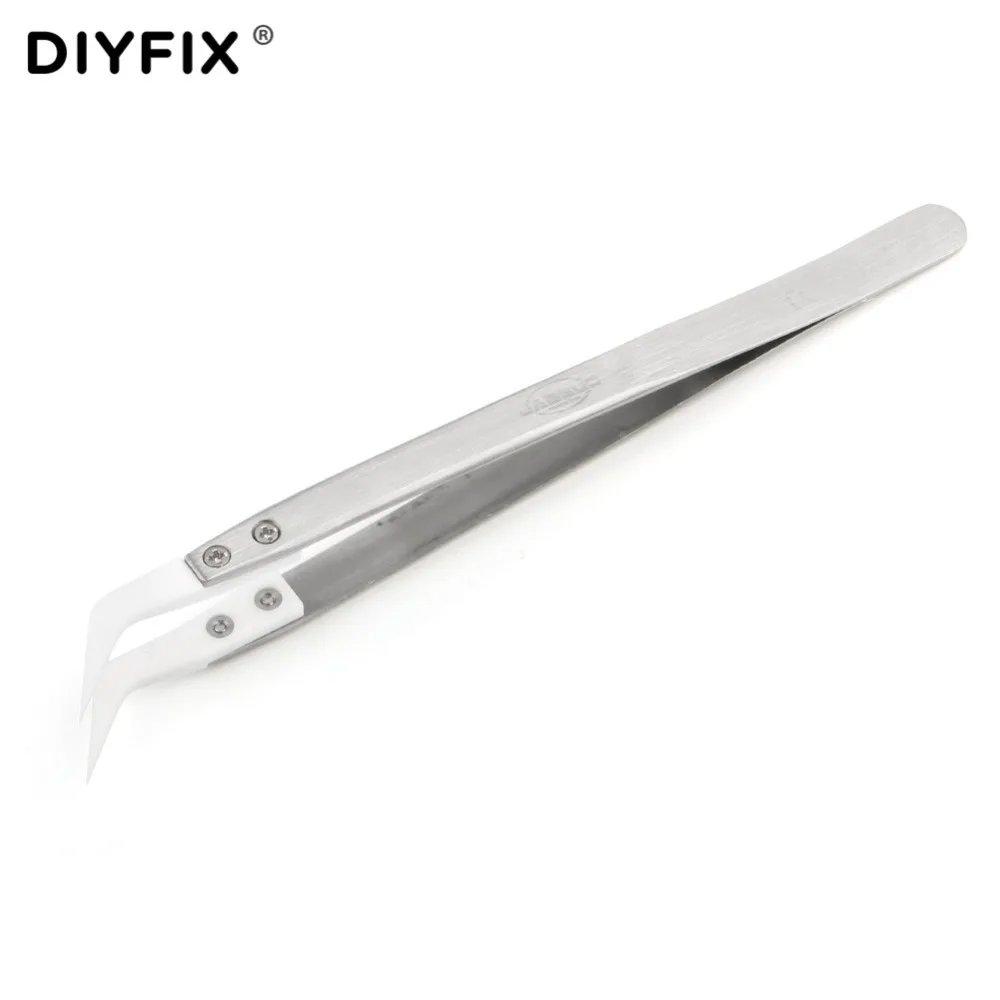 DIYFIX антистатические керамические пинцеты из нержавеющей стали электронные сигареты промышленные керамические пинцеты изолированные изогнутые наконечники инструмент