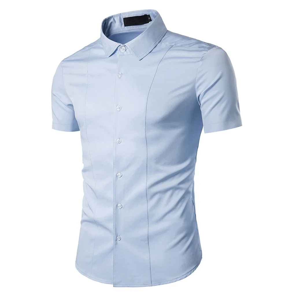 Небесно-голубой Vogue Camisa Masculina, мужская рубашка, новинка, Vogue, деловая рубашка, для отдыха, с коротким рукавом, в клетку, топ, блузки, Chemise Homme - Цвет: Небесно-голубой