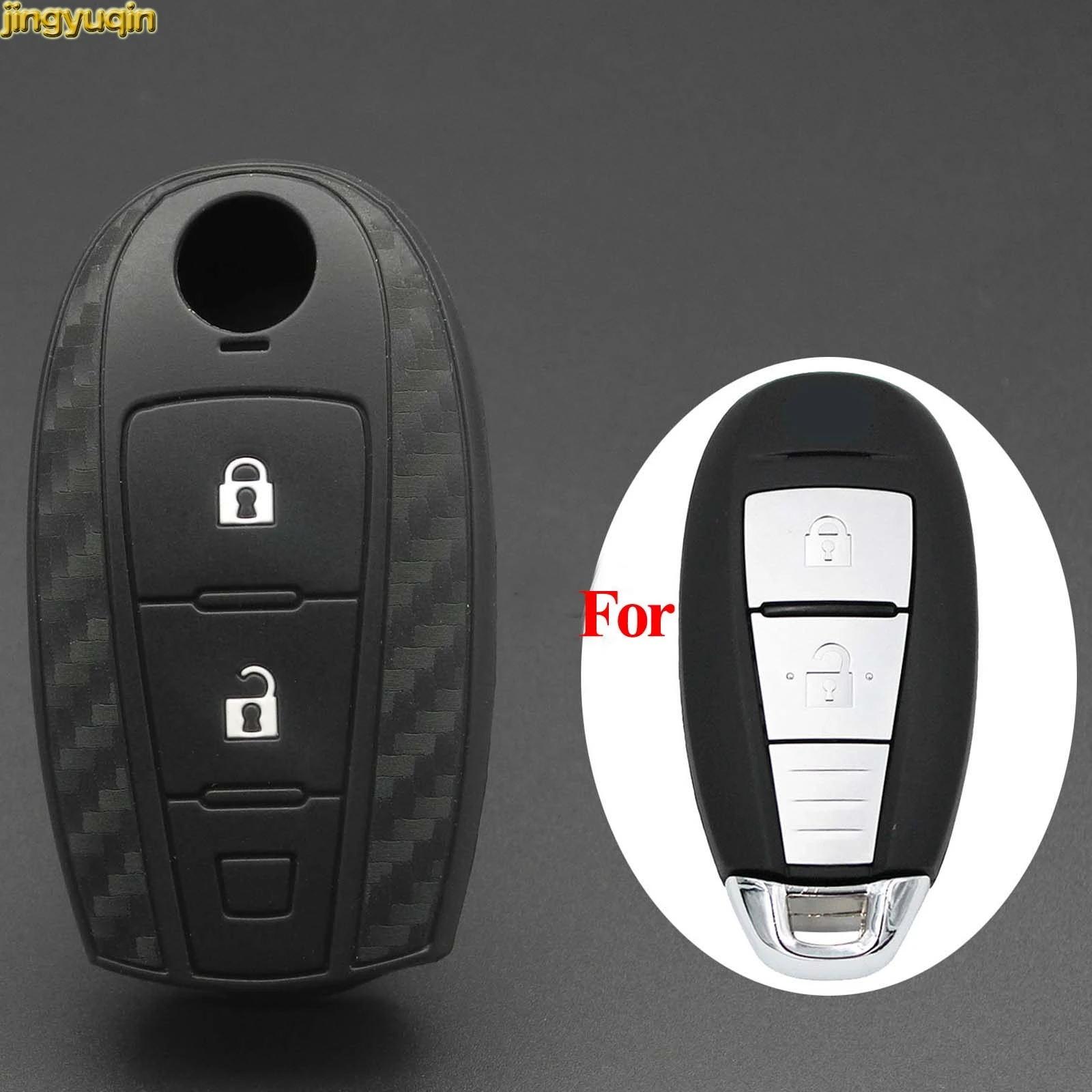 Jingyuqin Smart Car Key Case Cover Silicone + Fibra Di Carbonio Per Suzuki Swift Sx4 Vitara Ignis Kizashi Baleno Ertiga Sport Scross