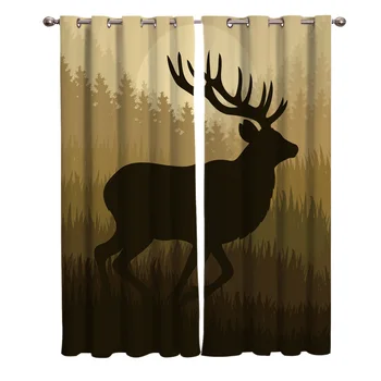 

Animal Deer Silhouette Woods Art Illustration Window Curtains Curtains for Living Room Decorative Items Living Room